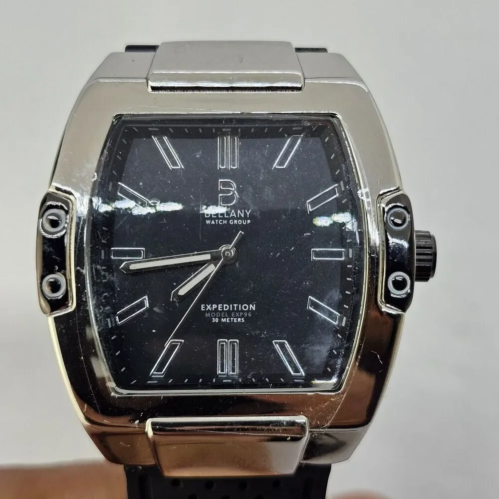 Bellany Expedition Men's Watch 41MM‎ Black Dial Black Plastic Bands New Battery